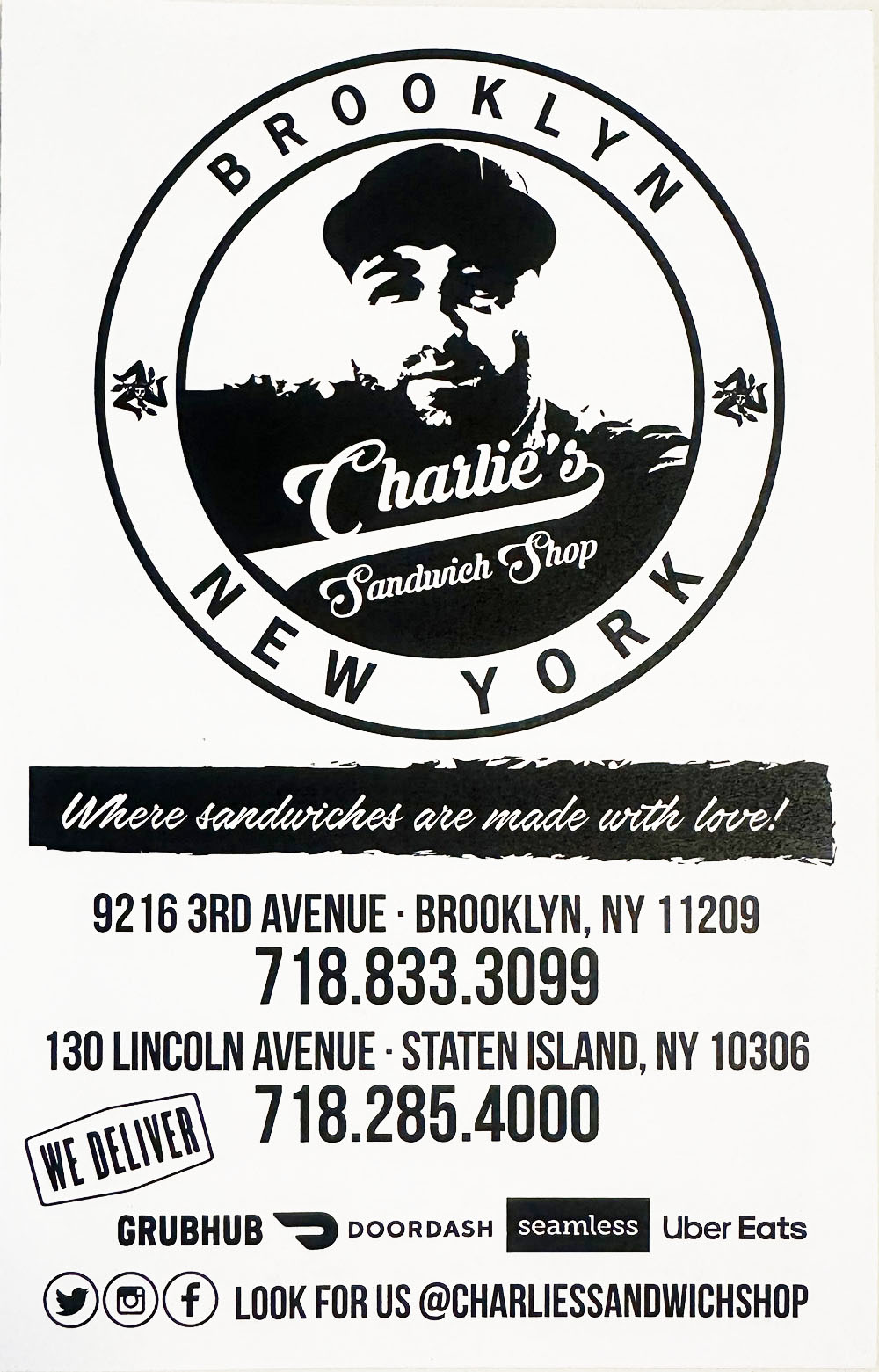 Charlie's Sandwich Shop Menu